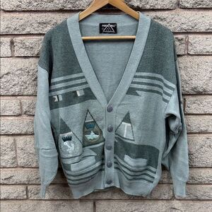 Vintage Geometric Pattern Cardigan in Gray